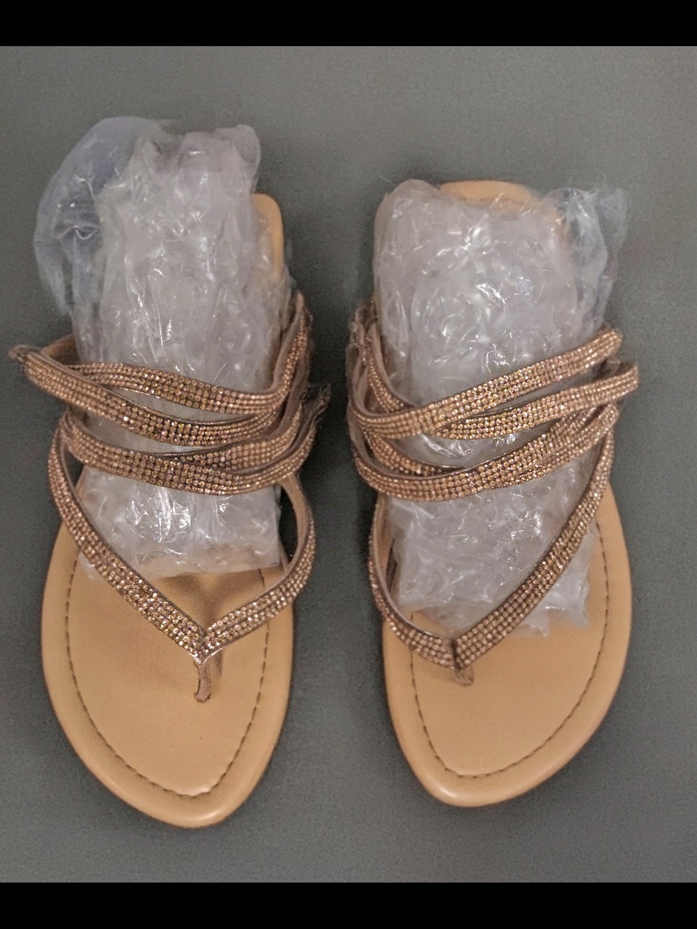 Rhinestone Embellished Gold Strappy Women's Sandals - Picture 2 of 4
